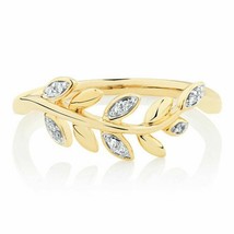 0.06Ct Round Diamond Accents Leaf Ladies Engagement Ring 14K Yellow Gold Plated - £96.28 GBP