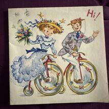 Vintage 1950&#39;s Happy Birthday Greeting Card Couple Riding Bicycles - €5,56 EUR