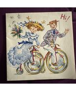Vintage 1950&#39;s Happy Birthday Greeting Card Couple Riding Bicycles - $9.02 CAD