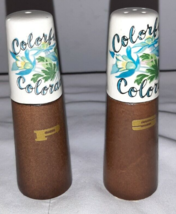 Vintage Colorado Salt and Pepper Shakers Blue Flowers Wood and ceramic J... - $9.99