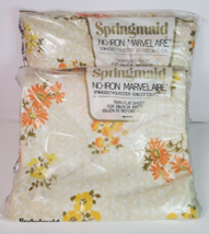 Springmaid No-Iron Marvelair Twin Flat &amp; Fitted Sheet Yellow Orange Floral Vtg - £35.00 GBP