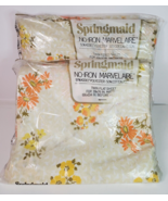 Springmaid No-Iron Marvelair Twin Flat &amp; Fitted Sheet Yellow Orange Flor... - £34.79 GBP