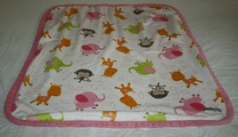 Blankets &amp; Beyond Monkey Pink Baby Girls Blanket Elephant Giraffe Soft Security - £28.52 GBP