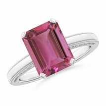 ANGARA 10x8mm Natural Pink Tourmaline Solitaire Ring with Milgrain in Silver - £564.25 GBP+