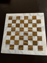 Handmade Onyx Marble White &amp; Brown Chess Set w Luxury Velvet Storage Box 12” - $93.13