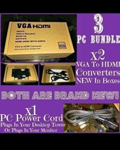 3 Pc Bundle Vga To Hdmi &amp; Pc Power Cord - £9.46 GBP