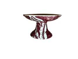 Vintage Palm Maroon Small Compote Restaurant Ware Stoneware Palm Leaf Unmarked - £52.12 GBP