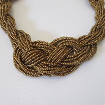 Vintage Twisted Gold Seed Bead Women Necklace Braided Knot - £14.21 GBP