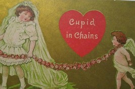 Valentines Postcard Cupid Angel In Chains Vintage Original Girl In Wedding Dress - £8.04 GBP