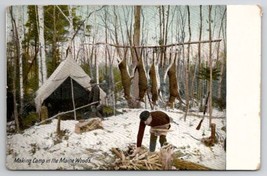 ME Making Camp In The Main Woods Hunters Dead Deer Postcard A37 - £7.79 GBP