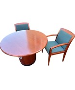 Round Wooden Conference Table &amp; 2 Upholstered Wood Frame Chairs - $480.00