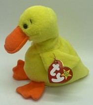 1993 Ty Beanie Babies Quackers Yellow Duck Plush Stuffed Animal With Tags - £6.86 GBP