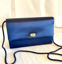 Vintage Blue Satin Evening Bag/clutch With Clasp, About 22” Drop Shoulde... - £25.57 GBP