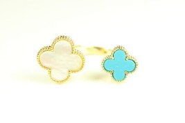 Mother of Pearl and Turquoise Double Quatrefoil Ring - $55.00