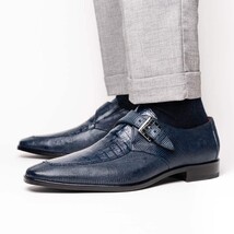 genuine crocodile and lizard dress monk strap Shoes Toluca Navy image 6
