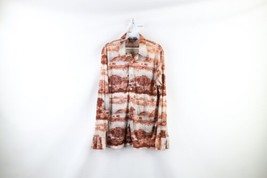 Vtg 60s Streetwear Mens L Abstract Nature Tree Knit Collared Button Shirt USA - £63.26 GBP