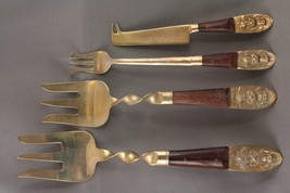 Vintage Lot Thailand Siam Metalware Brass Teak Flatware Serving Forks - $20.56