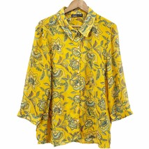 NEW Simply Emma Plus Size 2X Button Up Blouse Semi-Sheer Floral Yellow   - £17.68 GBP