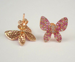 2Ct Round Pink Sapphire Push Back Butterfly Stud Earrings 14K Yellow Gold Finish - £64.56 GBP