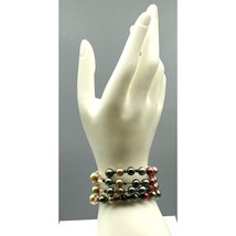 Colorful Faux Pearl Bracelet, Memory Wire 4 Wraps with Multicolored Beads - £29.47 GBP