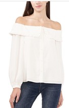 Riley &amp; Rae Off-The-Shoulder Flounce Trim Top, White Size XS Long Sleeve buttons - £22.41 GBP