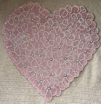 BEADED Pink Floral HEART Shape White Pearls Valentine&#39;s Day Placemat Charger NEW - £24.01 GBP