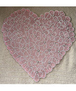 BEADED Pink Floral HEART Shape White Pearls Valentine&#39;s Day Placemat Cha... - £23.47 GBP