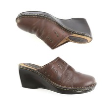 Born Brown Leather Studded Mules Slip On Shoes Wedge Heels Womens 9 M - £22.04 GBP