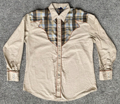 Vtg Graffiti Western Shirt-XL-Tan/Plaid-Pearl Snap Button-Cowboy Style - £24.29 GBP
