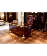 ? Regal Mahogany Executive Desk w/ Gold Accents – Office Furniture - $5,983.71 CAD