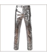 Men&#39;s Casual Silver Stage Performers PU Leather Front Zip Straight Slim ... - £55.91 GBP