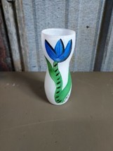 Kosta Boda (Ulrich) Blue Tulip Art Glass Hand Blown Small Floral Vase Signed  - £37.13 GBP