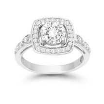 7MM Prong Round CZ With Large Square CZ Border Engagement Ring - £48.75 GBP