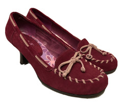 VTG Y2K Mudd Suede Moccasin Style Pump Heeled Loafer Raspberry Pink Size 9 - £22.94 GBP