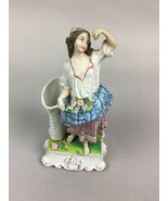 Antique Rare Ornate Candlestick Holder Of A Woman Carrying Flowers  - 8.5”H - $658.58 MXN