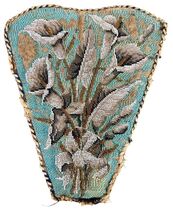 Antique Beaded Needlepoint Hand Held Fireplace Face Fan Screen Floral Pa... - $133.64