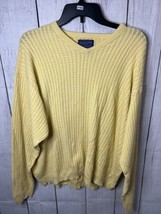 PENDLETON Cable Knit Sweater Pullover Mens Sz XL V Neck Yellow Cotton vtg - $20.57