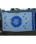 Vintage large Blue white floral Twin sheet or Tablecloth unfinished edge... - $24.00