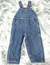 Oshkosh Bgosh Vestbak Denim Jean Overalls 24M Toddler Boys Red Plaid Lined - $15.84