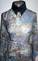 Denim Blue and Beige Hologram Sequin Dot Stretch Triple Mesh Fabric By the Yard - £14.35 GBP