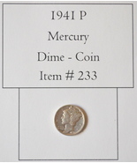 1941 P, Mercury Dime, # 233, Mercury Dime, dimes, vintage coins, rare coins - $17.40