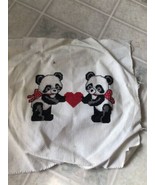 two pandas holding a heart Cross Stitch Vintage Picture FINISHED - $20.42