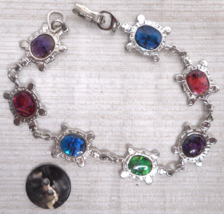 ABALONE Inlay Large Turtle Bracelet Anklet Silver Tone Link Trendy Paula Shell - £12.01 GBP