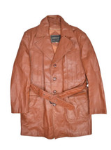 Vintage Orsini Leather Coat Mens 42 British Tan Belted Removeable Liner 70s - £37.24 GBP