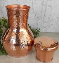 Hammered Finish Pure Copper Bedroom Bottle With Inbuilt Glass, Drinkware... - $70.57