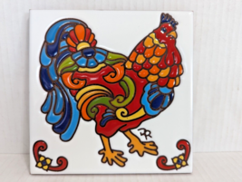 Hand N Hand Designs Earthtones Rooster Glazed Decorative Tile USA 6x6&quot; 7827W - £18.99 GBP