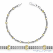 3.9mm Bead 2.4mm Mesh Chain 14k Yellow Gold-Plated .925 Sterling Silver Bracelet - £32.32 GBP