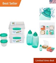 Lunch Box Set with Compact Containers and Hygienic Drink System - Blue/G... - $45.00