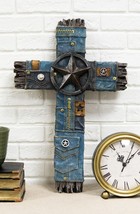 Rustic Cowboy Western Star And Blue Denim Jeans Resin Wall Cross Decor Plaque - £30.48 GBP