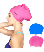 2 Pack Updated Silicone Swim Cap for Long Hair Women Girl Waterproof Bat... - $13.11